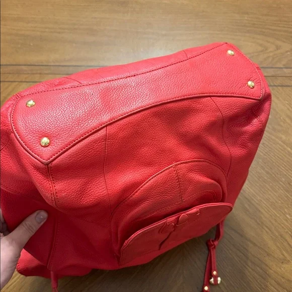 Isaac Mizrahi Live XLG Fire Engine RED 100% Leather Bag Tote Purse gold hardware - Picture 6 of 12